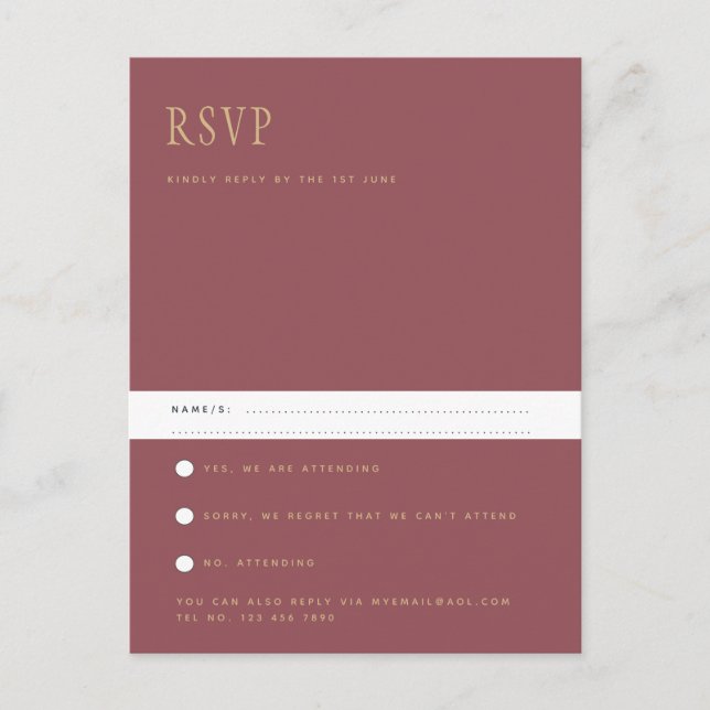 Trending Modern Dusty Rose Pink Gold Wedding RSVP Postcard (Front)