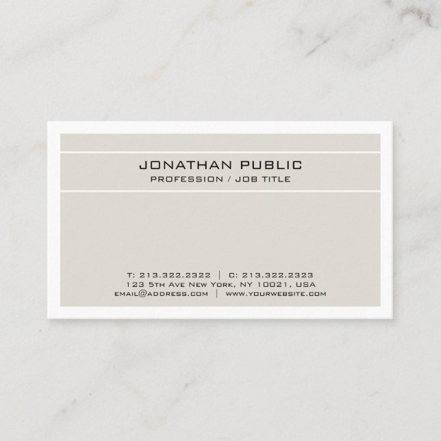 Trending Modern Elegant Beige White Clean Business Card (Front)