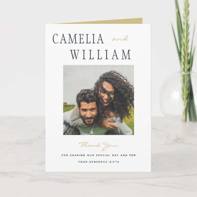 Trending Modern Minimalist Wedding PHOTO Thank You Card (Front)