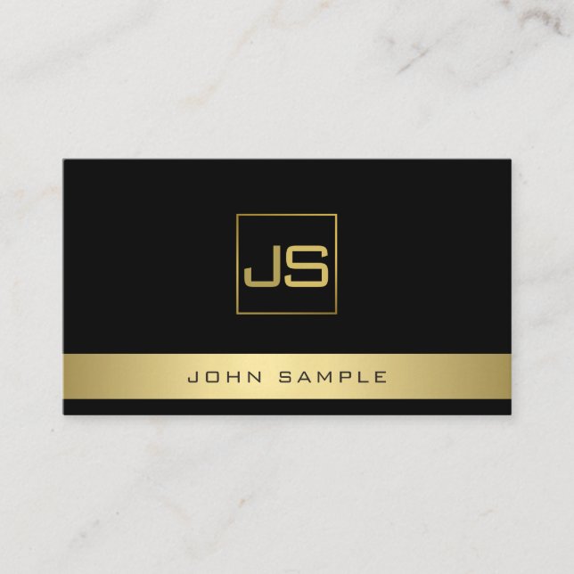 Trending Modern Monogram Elegant Black Gold Business Card (Front)