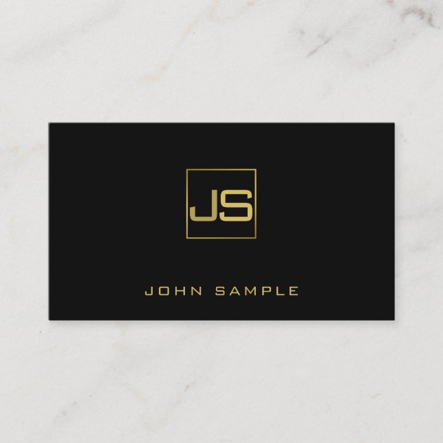 Trending Modern Monogram Stylish Black Gold Business Card (Front)
