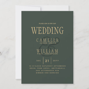 Trending Modern OLIVE Green Gold Wedding Invitation