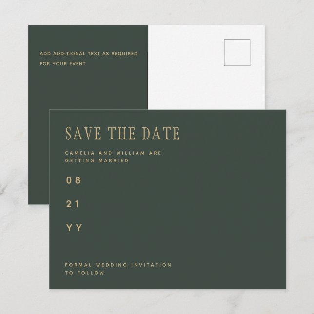 Trending Modern Olive Green Wedding SAVE THE DATE Postcard (Front/Back)