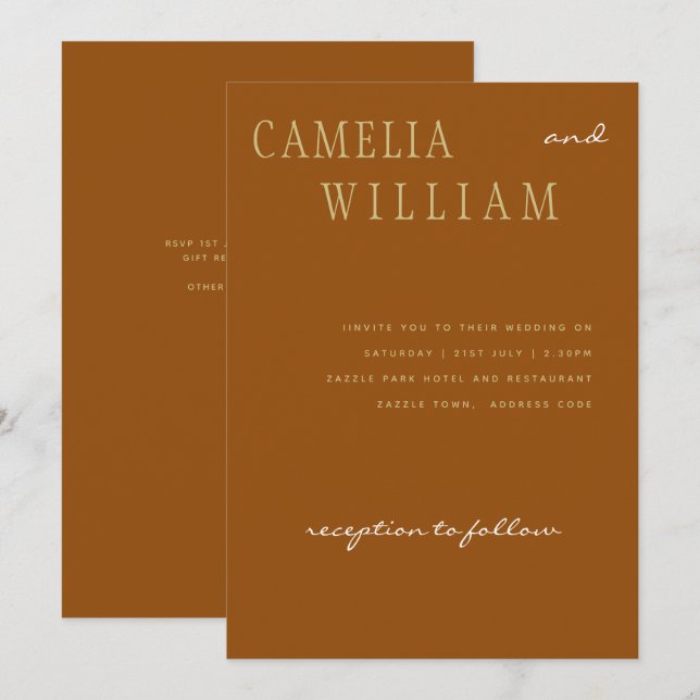 Trending Modern Wedding Cinnamon Terracotta Gold Invitation (Front/Back)