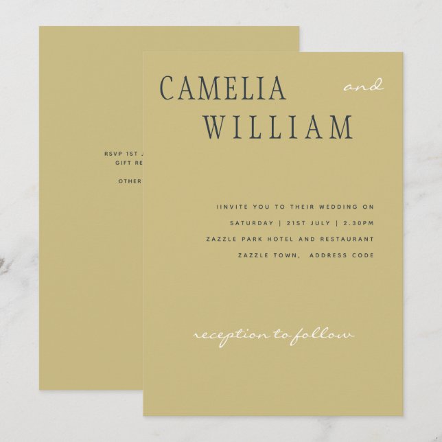 Trending Modern Wedding Midnight Blue Gold Text In Invitation (Front/Back)