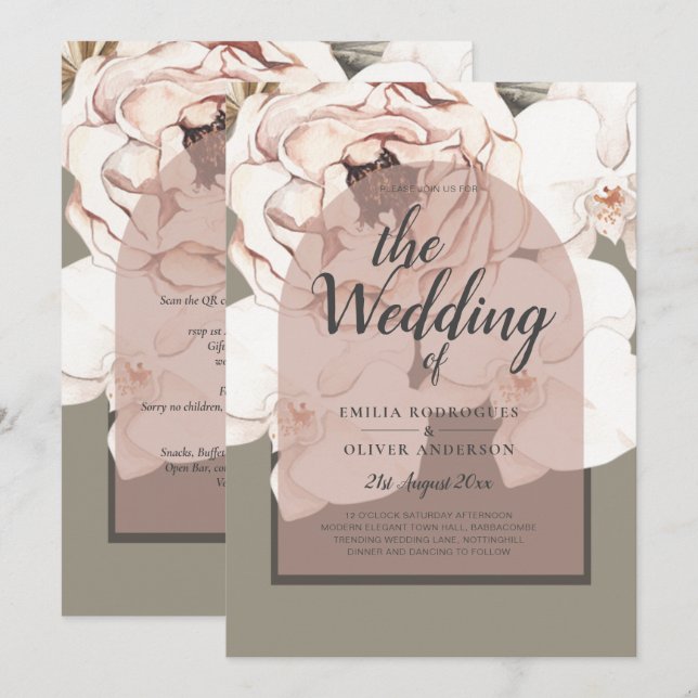 Trending MOSS BLUSH WEDDING Sage Dusty Pink Invitation (Front/Back)