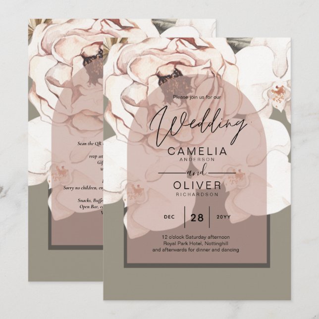 Trending MOSS BLUSH WEDDING Sage Dusty Pink Invitation (Front/Back)