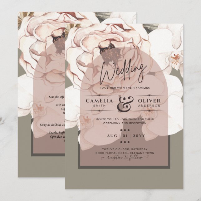 Trending MOSS BLUSH WEDDING Sage Dusty Pink Invitation (Front/Back)