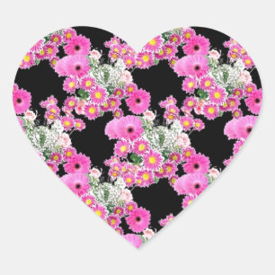 Trending Pink black floral pattern accessories Heart Sticker