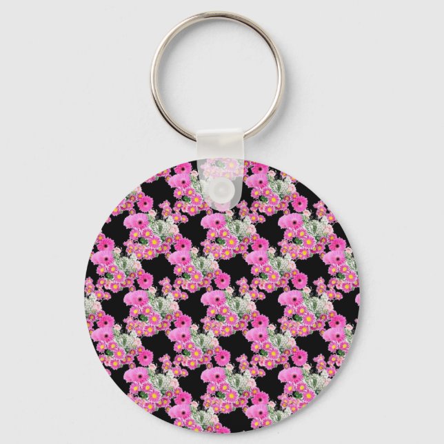 Trending Pink black floral pattern accessories Key Ring (Front)