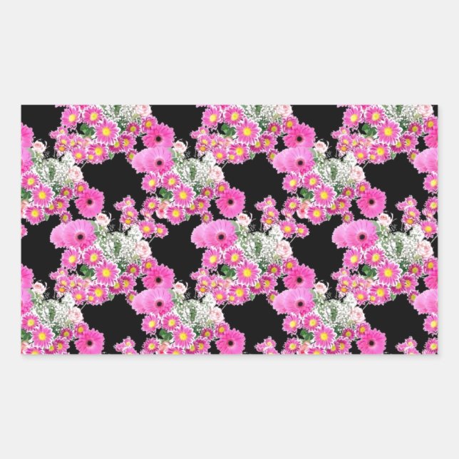Trending Pink black floral pattern accessories Rectangular Sticker (Front)