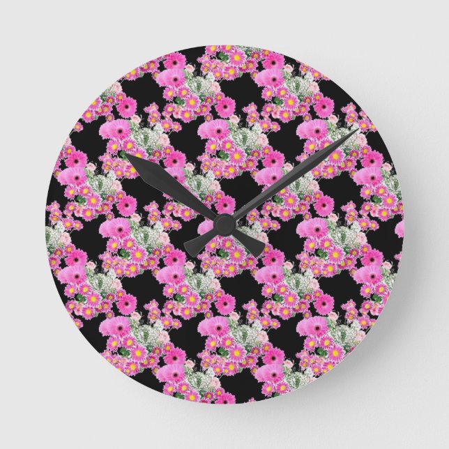 Trending Pink black floral pattern accessories Round Clock (Front)