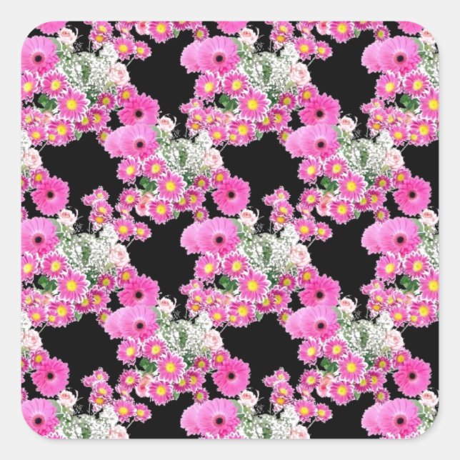 Trending Pink black floral pattern accessories Square Sticker (Front)