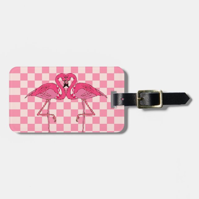 Trending Pink Flamingos chequers Luggage Tag (Front Horizontal)