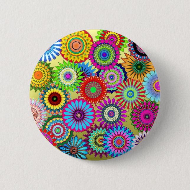 Trending Psychadelic Flower Power Print Accessory 6 Cm Round Badge (Front)