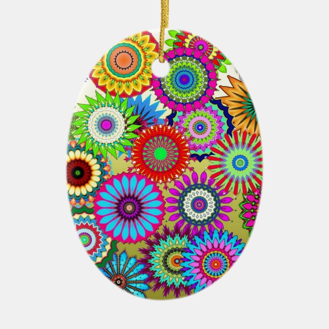 Trending Psychadelic Flower Power Print Accessory Ceramic Tree Decoration (Front)