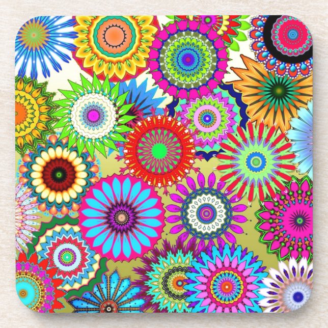 Trending Psychadelic Flower Power Print Accessory Coaster (Front)