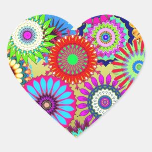 Trending Psychadelic Flower Power Print Accessory Heart Sticker