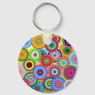 Trending Psychadelic Flower Power Print Accessory Key Ring