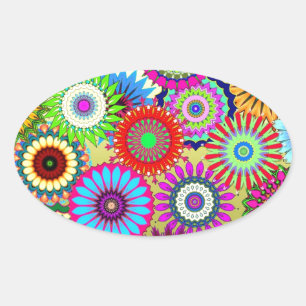 Trending Psychadelic Flower Power Print Accessory Oval Sticker