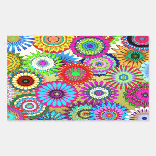 Trending Psychadelic Flower Power Print Accessory Rectangular Sticker