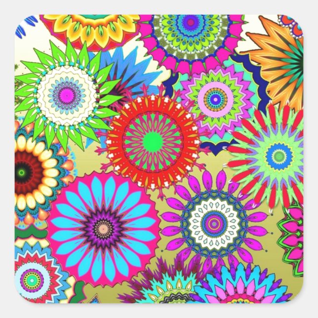 Trending Psychadelic Flower Power Print Accessory Square Sticker (Front)