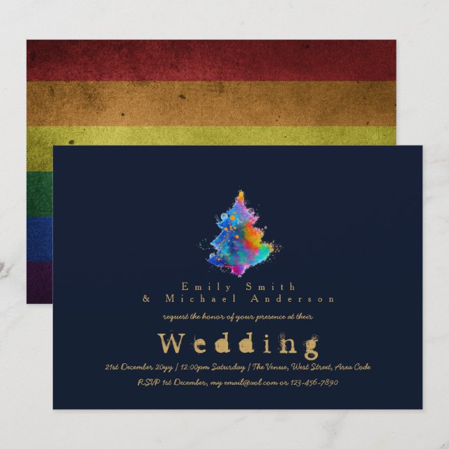 Trending Rainbow Christmas Tree LGBT Pride Wedding Invitation (Front/Back)