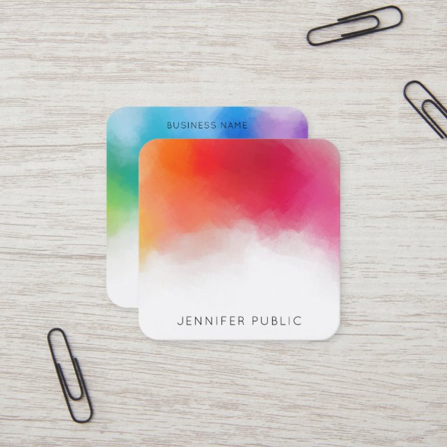 Trending Rainbow Colours Modern Colourful Abstract Square Business Card (Front/Back In Situ)