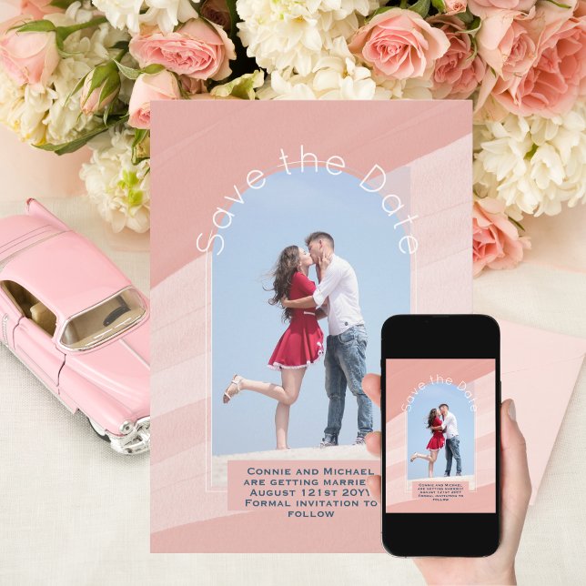 Trending Save the Date | Photo Blush Pink Stripes Invitation (Creator Uploaded)
