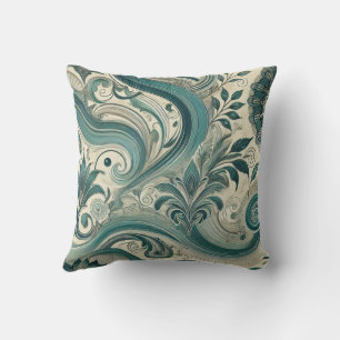 Trending Teal Intricate Floral & Swirling Pattern2 Cushion