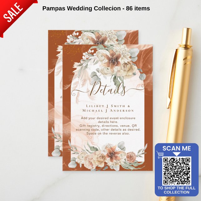 Trending Terracotta Pampas Grass Wedding Enclosure Card (Creator Uploaded)