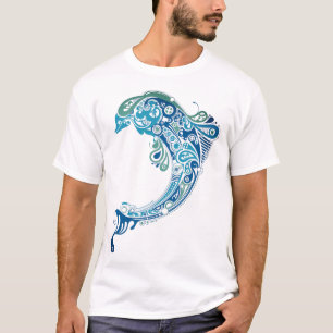 Trending Turquoise Dolphin Tattoo Abstract Art T-Shirt