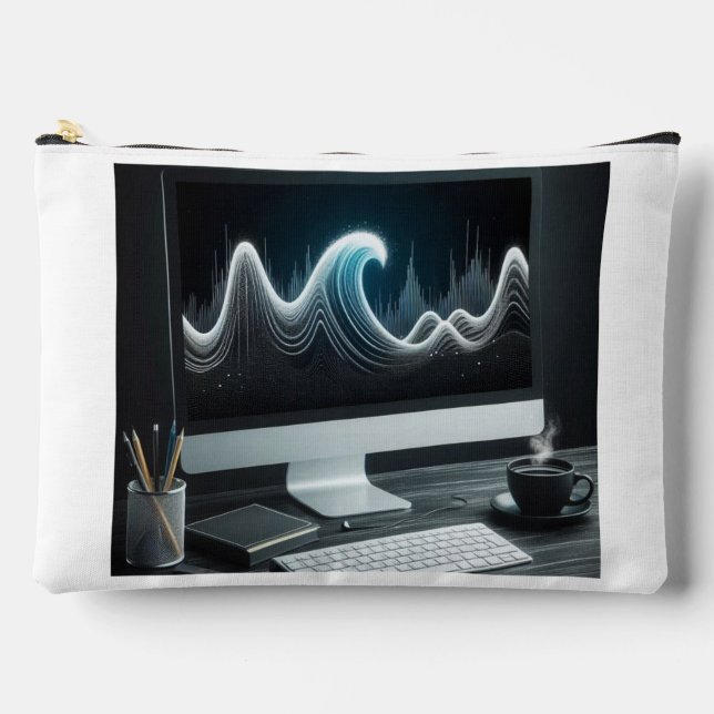 trending wave inside pc monitor with cup of tea accessory pouch (Front)