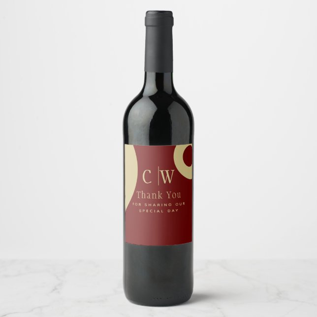 Trending Wedding Thank You Burgundy Gold Wine Labe Wine Label (Front)