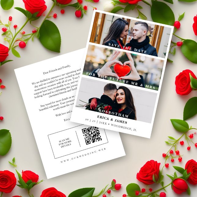 Trendsetting Minimalist Collage of 3 Modern Photos Save The Date (Trendsetting Minimalist Collage of 3 Modern Photos Save the Date Card with Envelope.)
