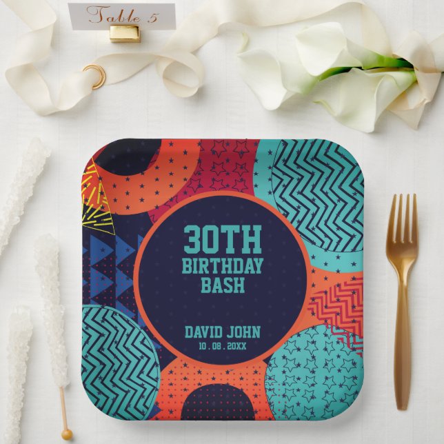 Trendy 1080s Retro Adult Birthday Paper Plate (Wedding)