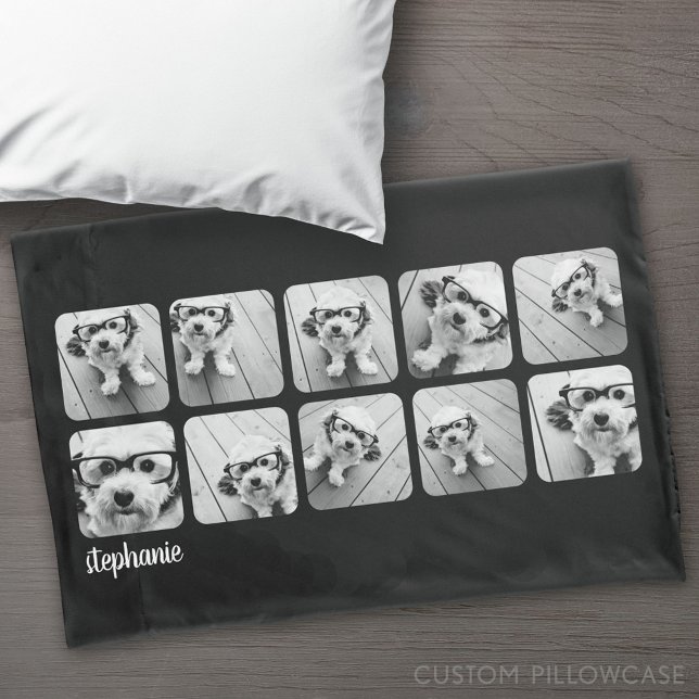 Trendy 10 Photos black white script name Pillowcase (Custom Pillowcase)