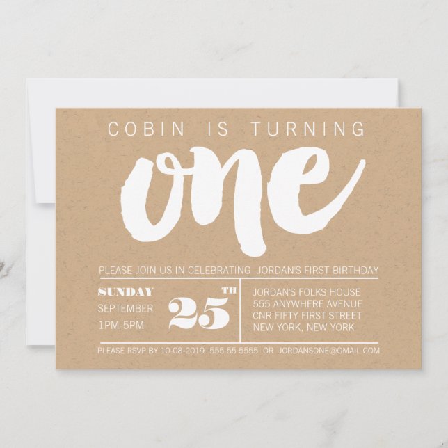 Trendy 1st Birthday Boys Number One Custom Invitation (Front)