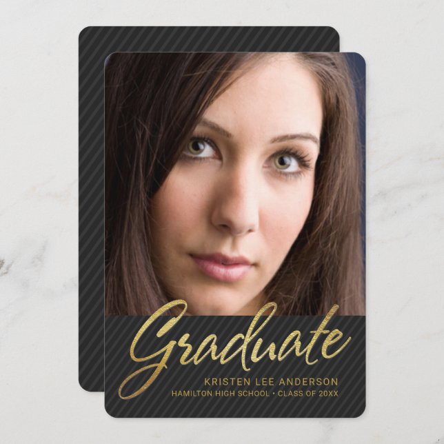 Trendy 2019 Graduation Sophisticated Stripes Photo Invitation (Front/Back)