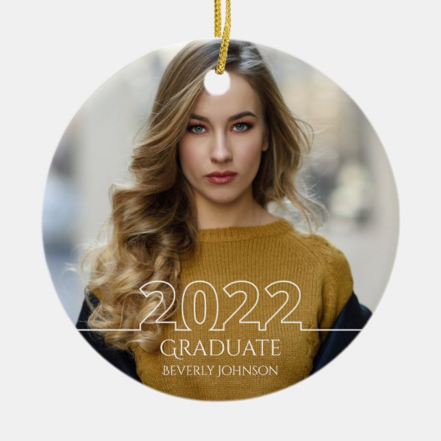 Trendy 2022 Graduate Photo Modern Graduation Ceramic Tree Decoration (Front)