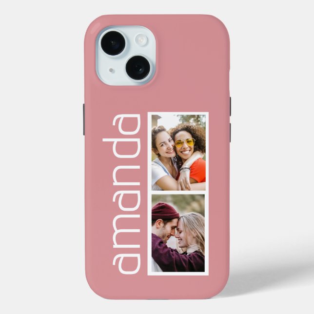 Trendy 2 Photos and Name Can Change Black iPhone Case-Mate iPhone Case (Back)