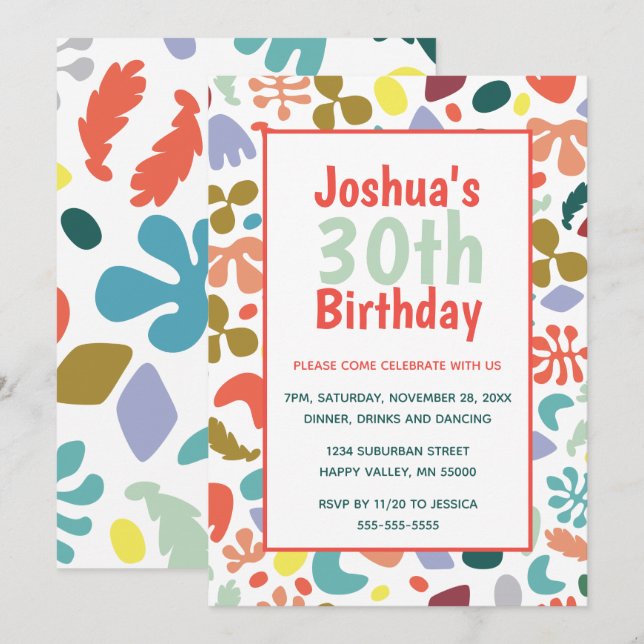 Trendy 30th Birthday Custom Name Details Invitation (Front/Back)