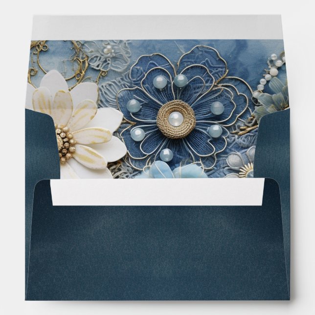Trendy 3-D Blue Denim Print with Costume Jewellery Envelope (Back (Bottom))