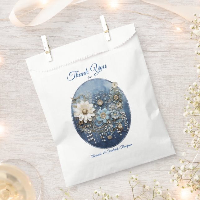 Trendy 3-D Blue Denim Print with Costume Jewellery Favour Bags (Clipped)