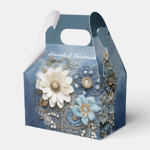 Trendy 3-D Blue Denim Print with Costume Jewellery Favour Box
