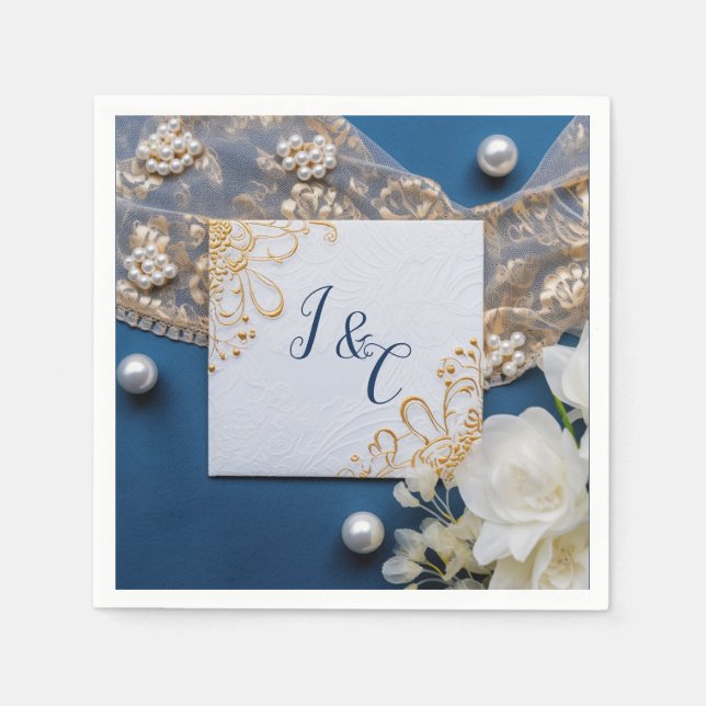 Trendy 3-D Blue Denim Print with Costume Jewellery Napkin (Front)