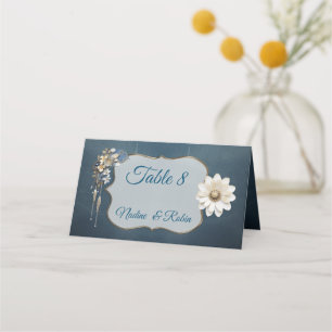 Trendy 3-D Blue Denim Print with Costume Jewellery Place Card