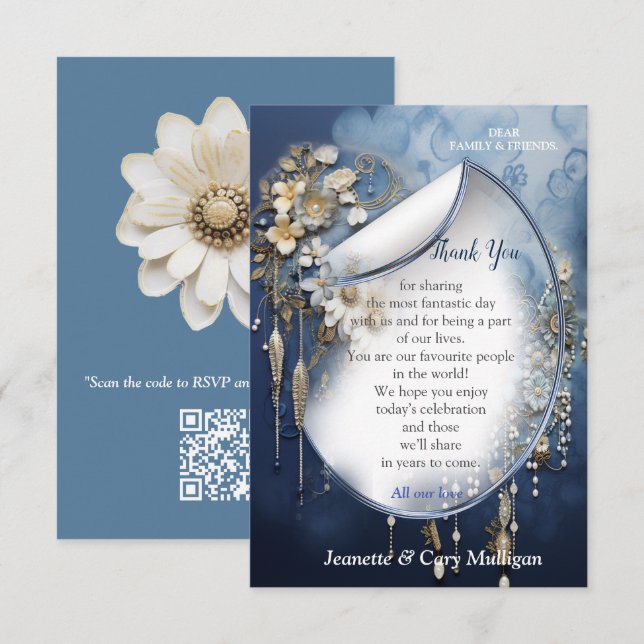 Trendy 3-D Blue Denim Print with Costume Jewellery RSVP Card (Front/Back)