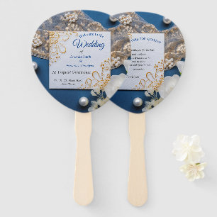 Trendy 3-D Denim Print with Costume Jewellery Hand Fan