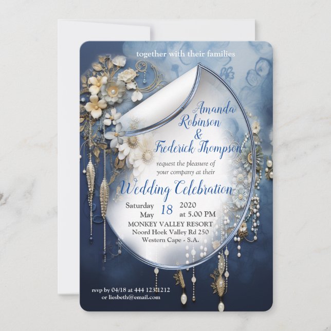 Trendy 3-D Denim Print with Costume Jewellery Invitation (Front)